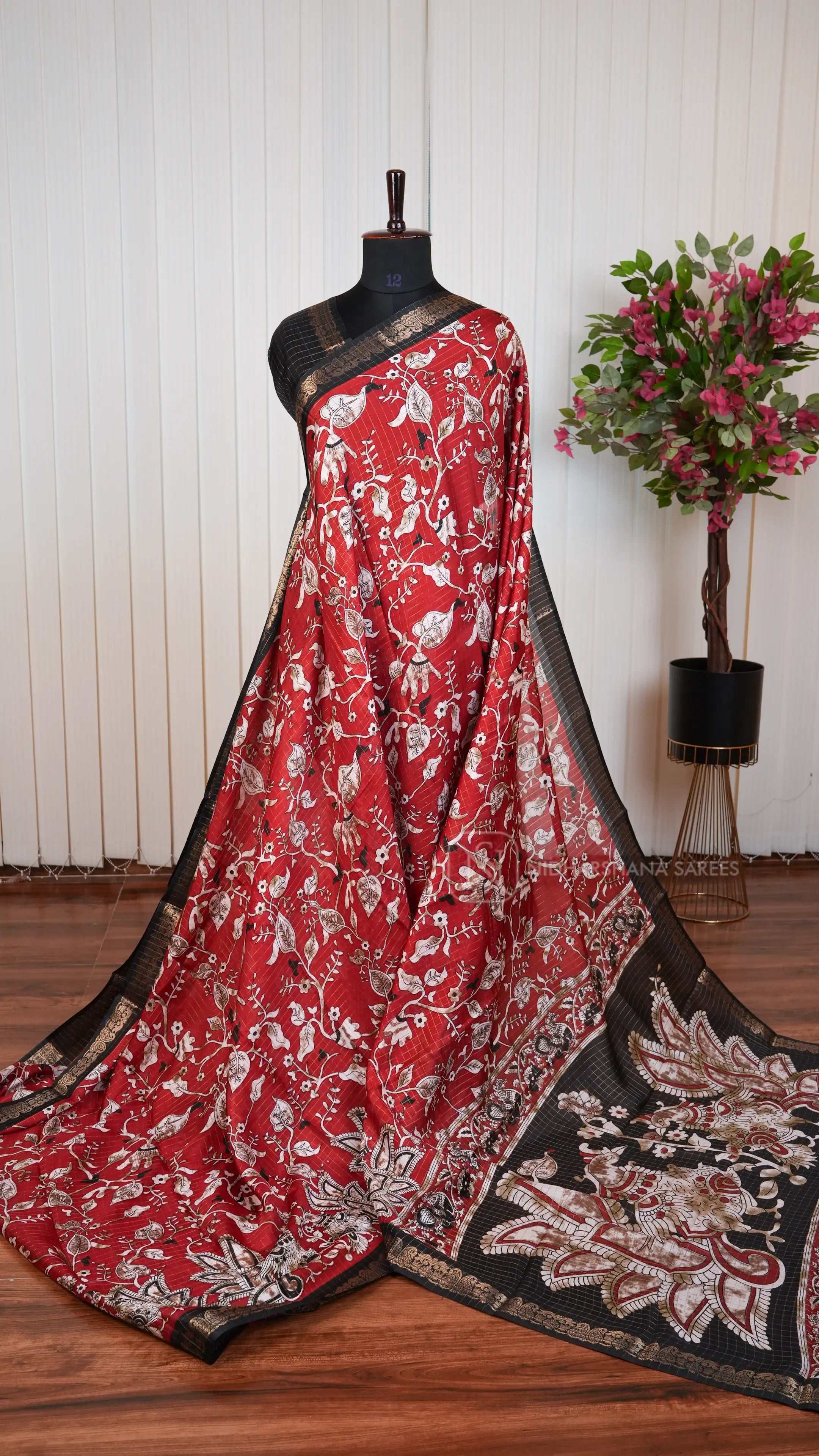 Semi Dola With Zari Checks And Kalamkari Print Concept