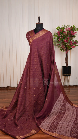 Semi Dola With Zari Butta And Floral Zari Weaving Border