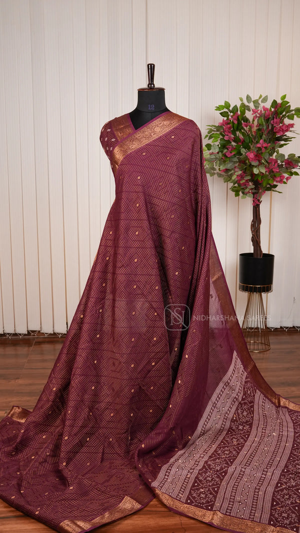 Semi Dola With Zari Butta And Floral Zari Weaving Border