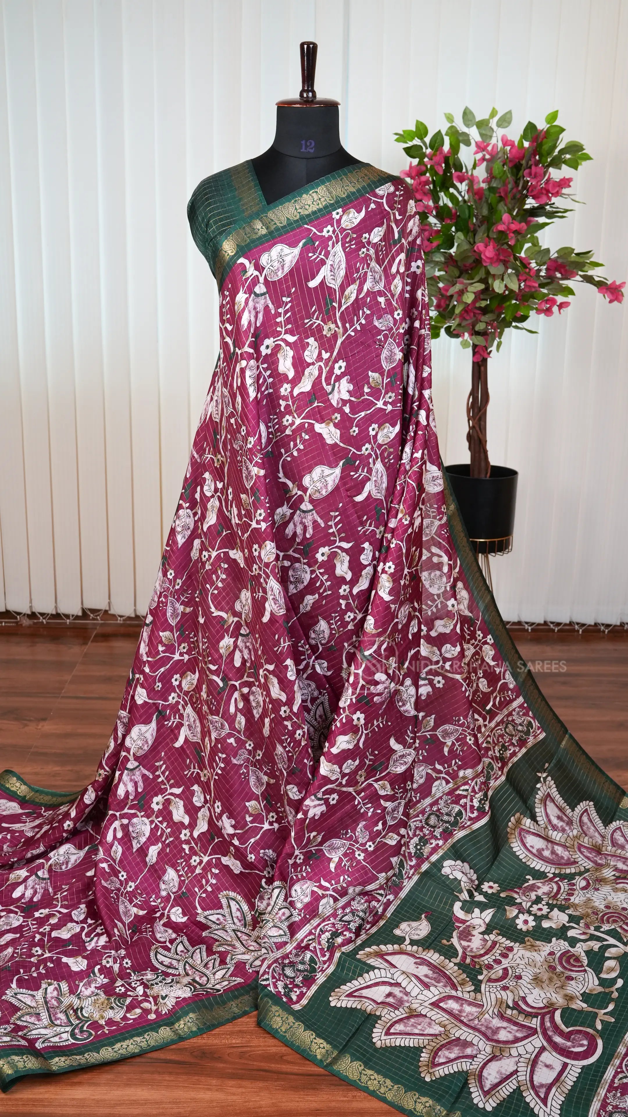 Semi Dola With Zari Checks And Kalamkari Print Concept
