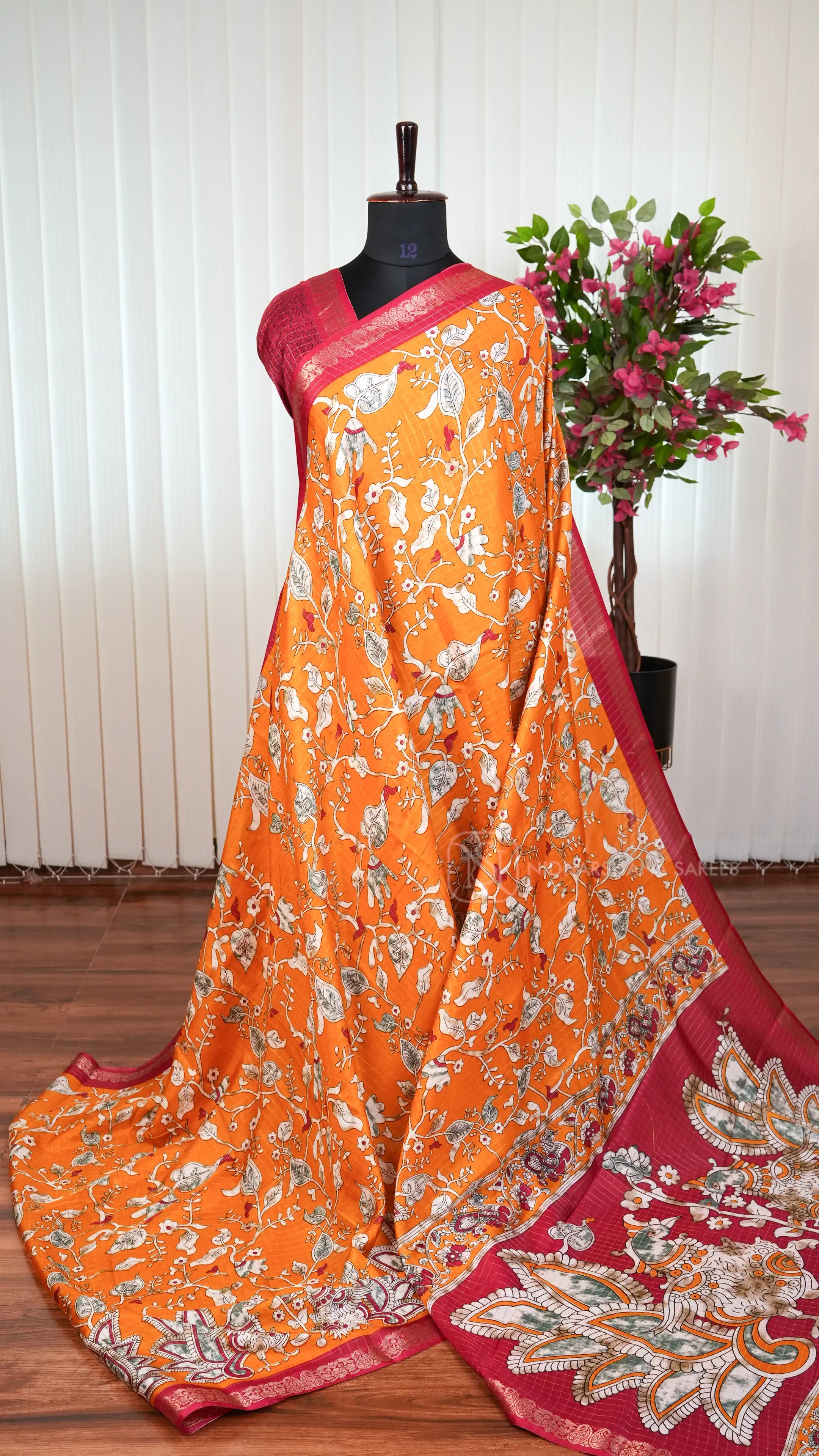 Semi Dola With Zari Checks And Kalamkari Print Concept