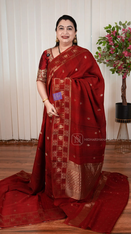Tussar Georgette Saree With Zari Butta And Zari Border