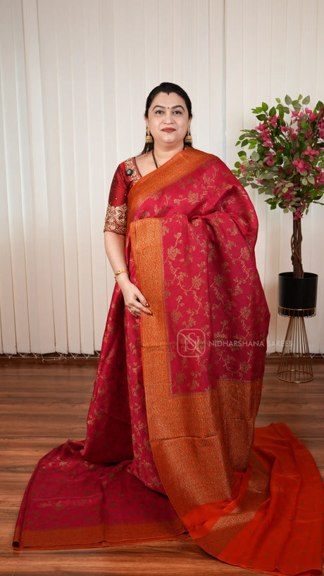 Tussar Viscose Saree With Antic Zari Woven Concept And Contrast Zari Border