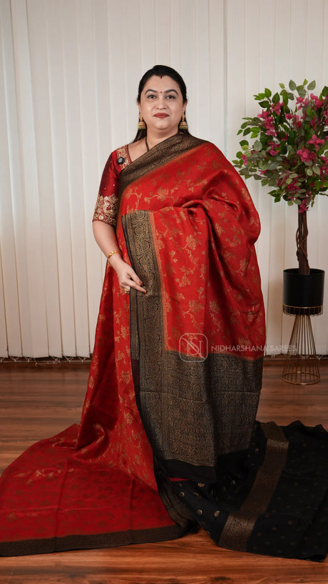 Tussar Viscose Saree With Antic Zari Woven Concept And Contrast Zari Border