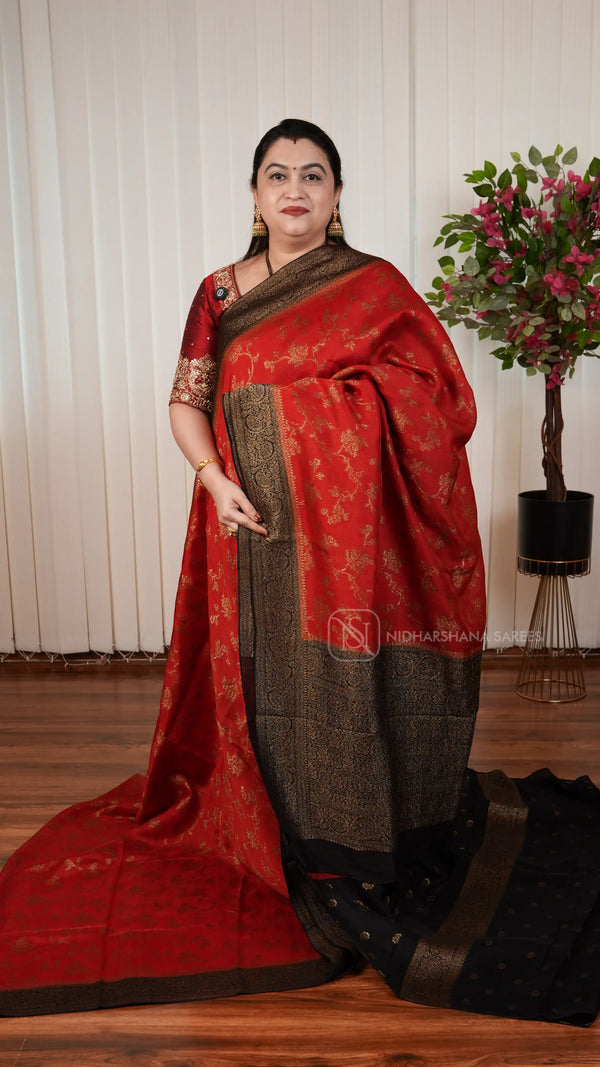 Tussar Viscose Saree With Antic Zari Woven Concept And Contrast Zari Border