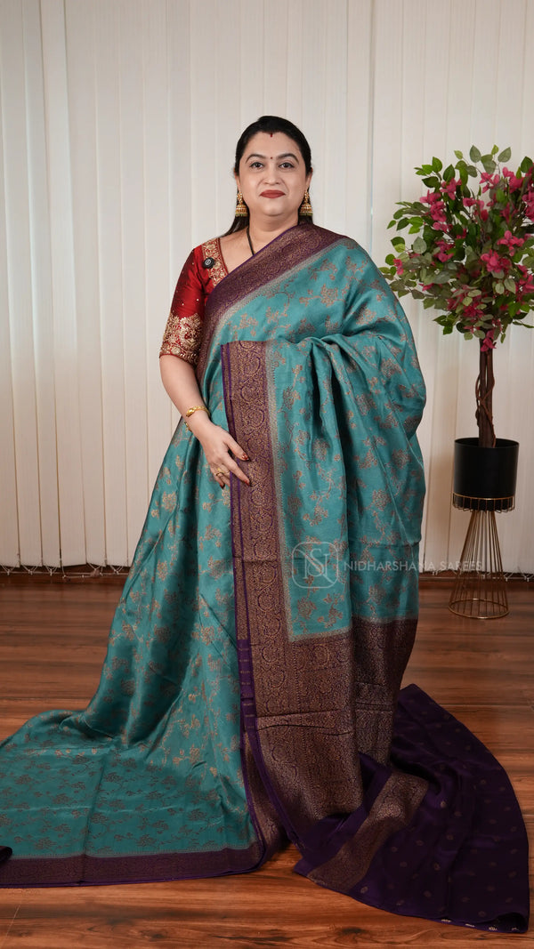 Tussar Viscose Saree With Antic Zari Woven Concept And Contrast Zari Border