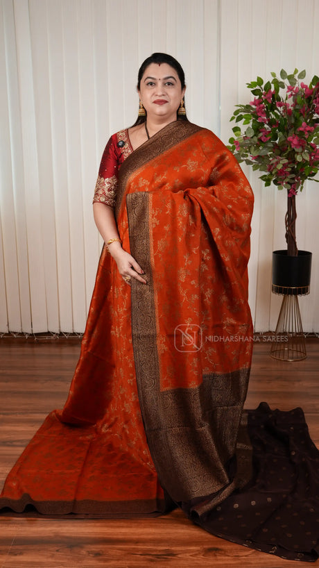 Tussar Viscose Saree With Antic Zari Woven Concept And Contrast Zari Border