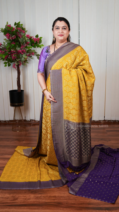 Crepe Georgette With Zari Gandaberunda Concept And Contrast Border