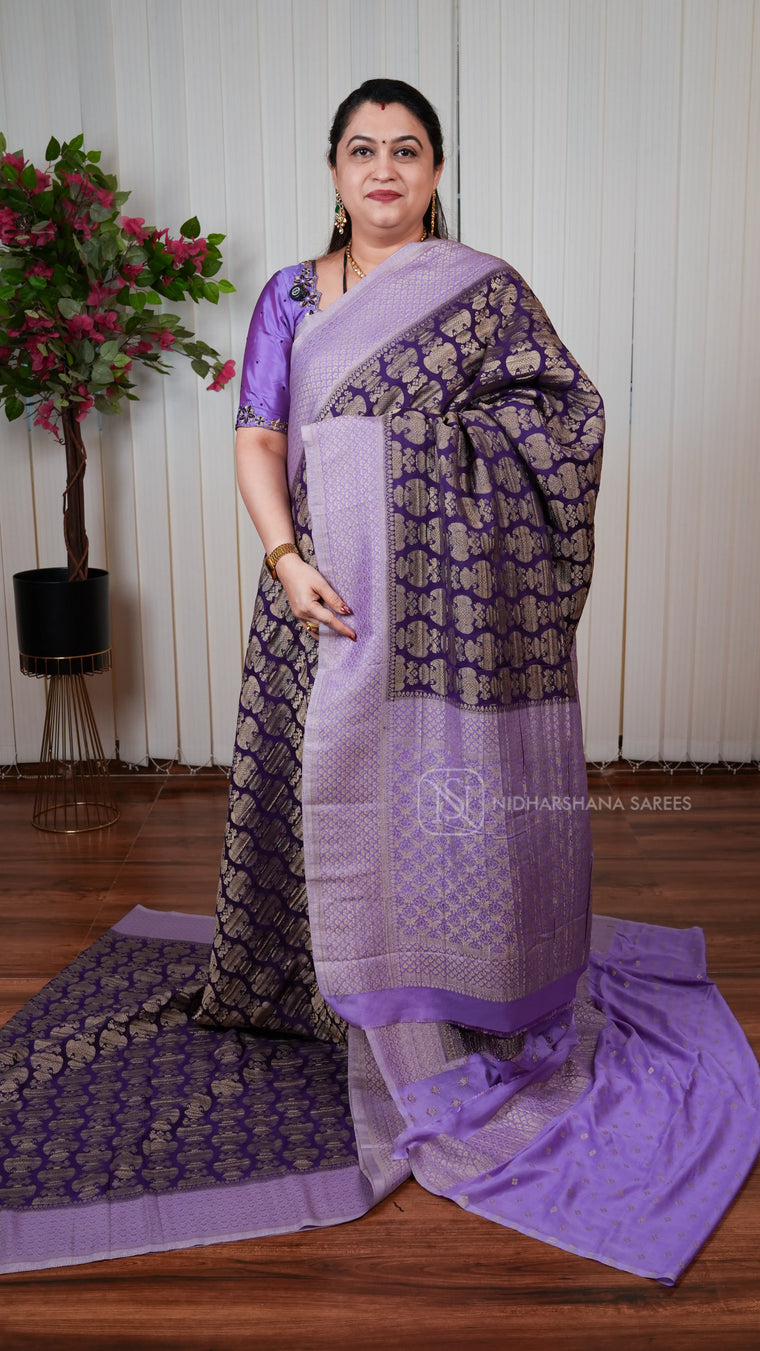 Crepe Georgette With Zari Gandaberunda Concept And Contrast Border