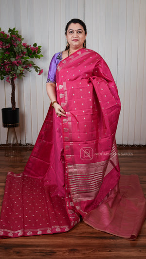 Semi Tussar With Floral Zari Butta And Floral Zari Border