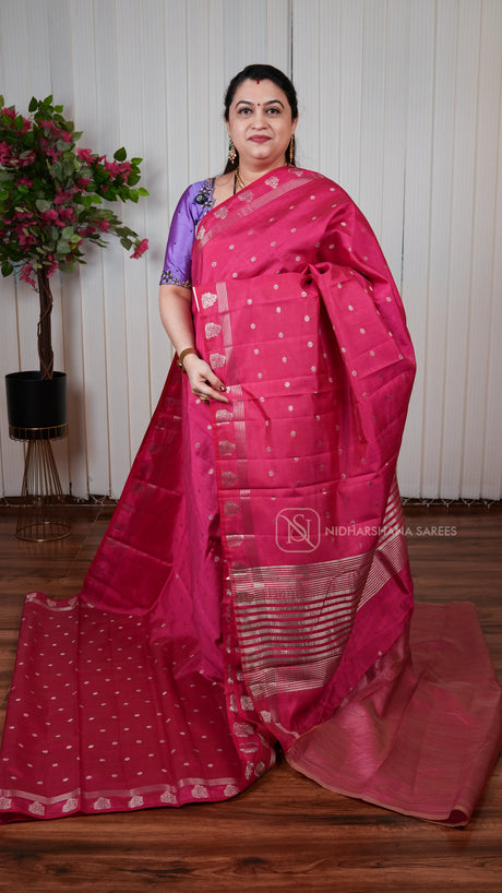 Semi Tussar With Floral Zari Butta And Floral Zari Border