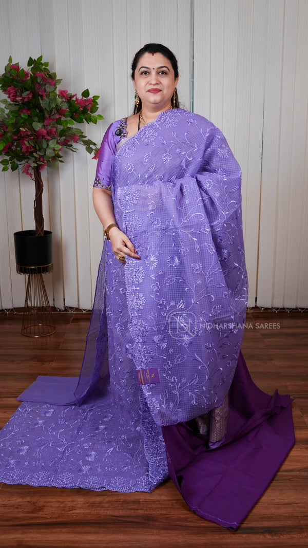 Kota Checks Saree With Embroidery Concept