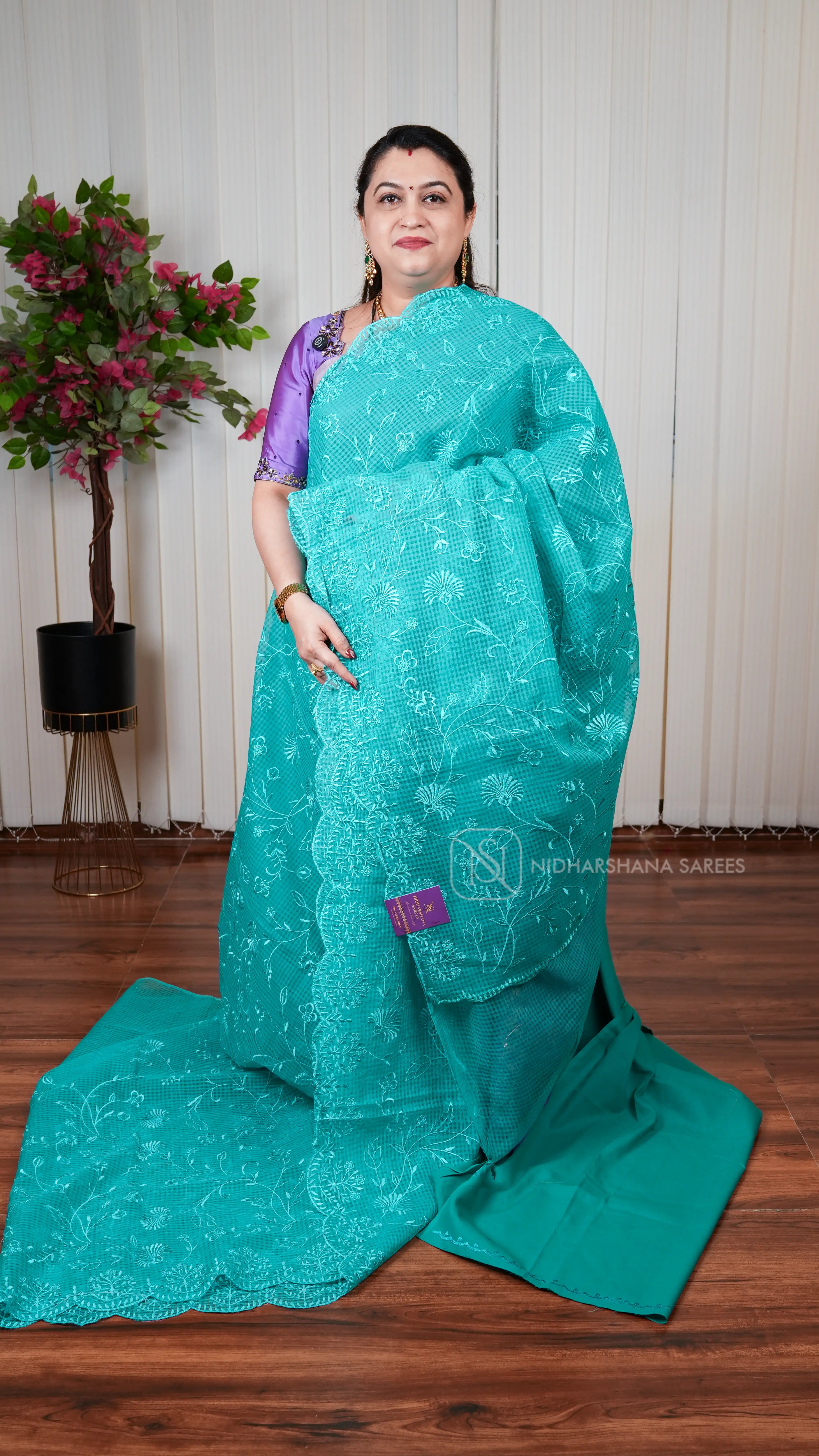 Kota Checks Saree With Embroidery Concept