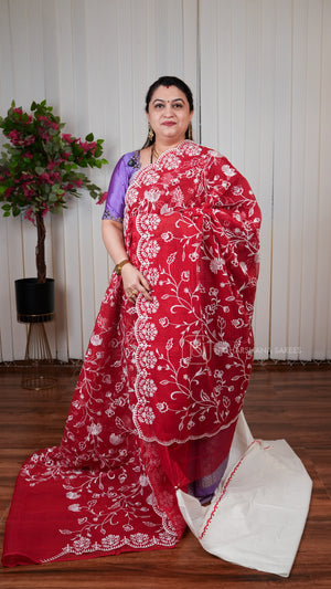 Kota Checks Saree With Embroidery Concept