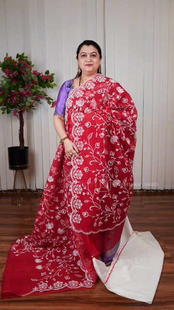 Kota Checks Saree With Embroidery Concept