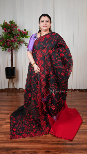 Kota Checks Saree With Embroidery Concept