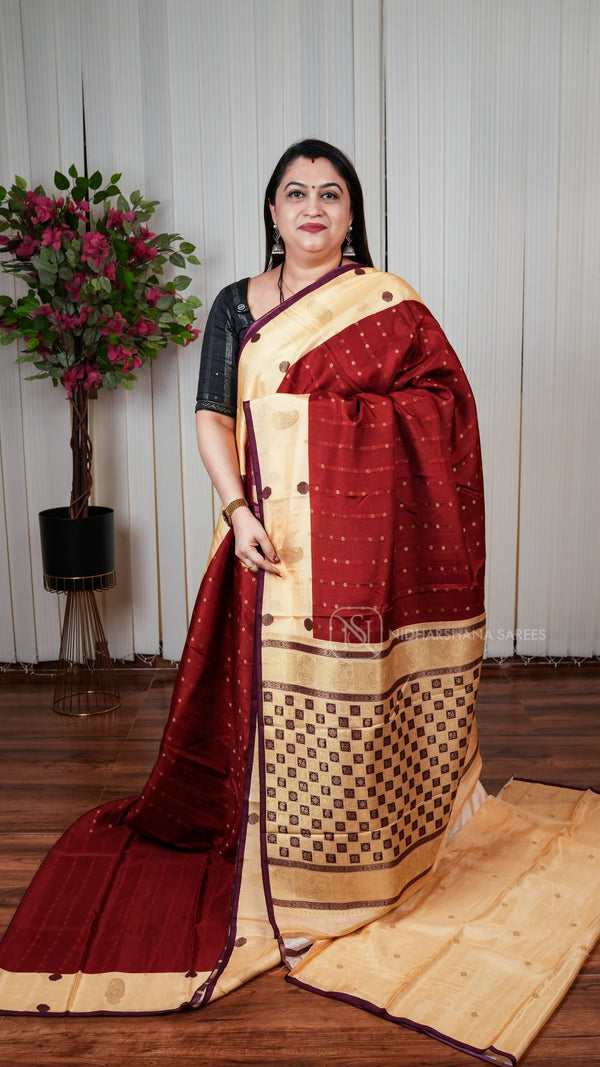 Pure Viscose Crepe With Zari Butta And Mango Motif Contrast Border