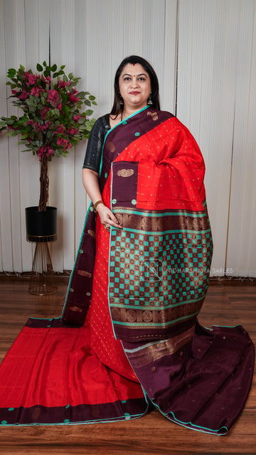 Pure Viscose Crepe With Zari Butta And Mango Motif COntrast Border