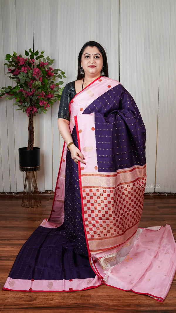 Pure Viscose Crepe With Zari Butta And Mango Motif Contrast Border