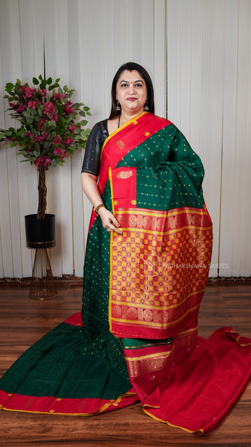 Pure Viscose Crepe With Zari Butta And Mango Motif COntrast Border