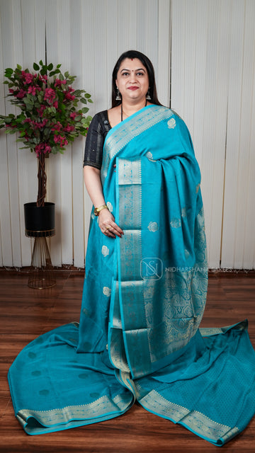 Semi Georgette Saree With Floral Zari Butta And Zari Border