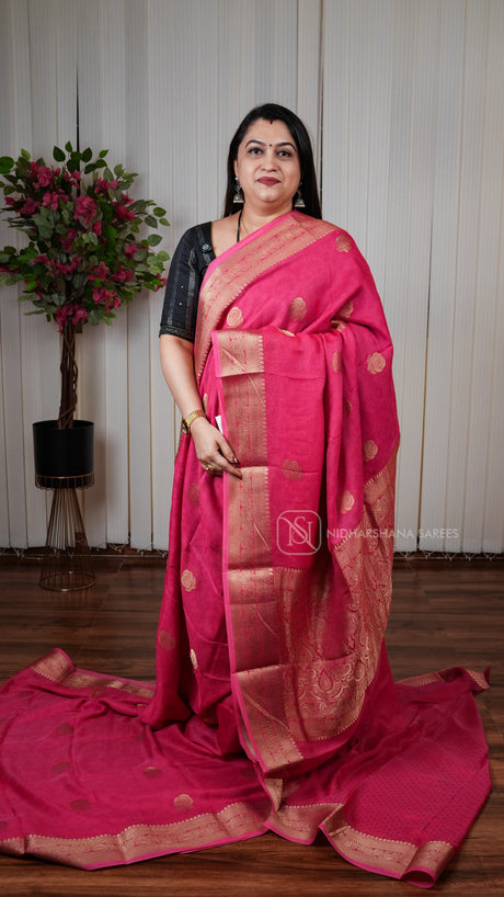 Semi Georgette Saree With Floral Zari Butta And Zari Border