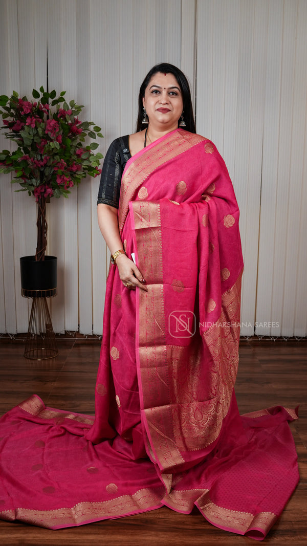 Semi Georgette Saree With Floral Zari Butta And Zari Border
