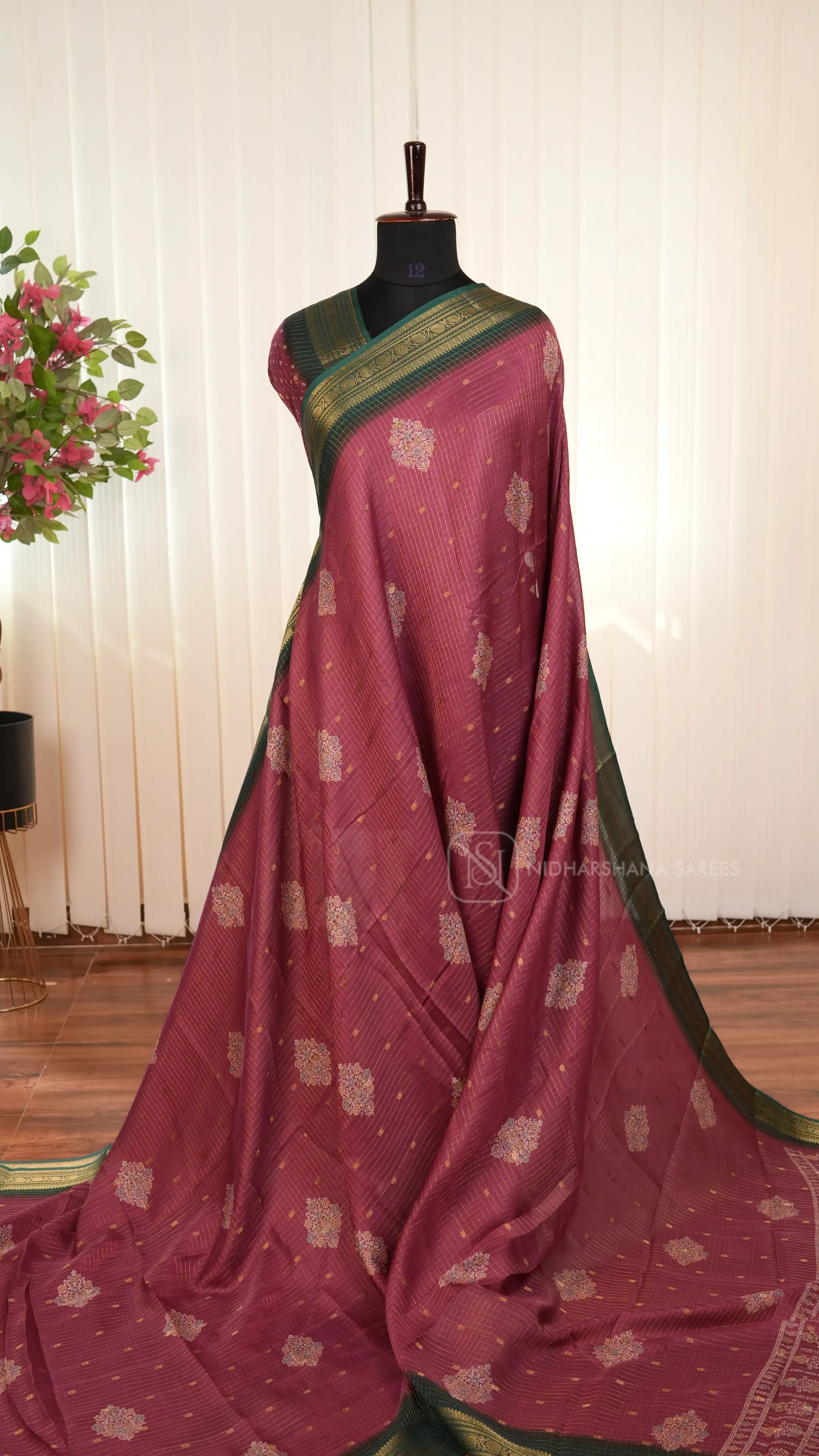 Muslin Georgette With Zari Checks And Floral Digital Print Butta
