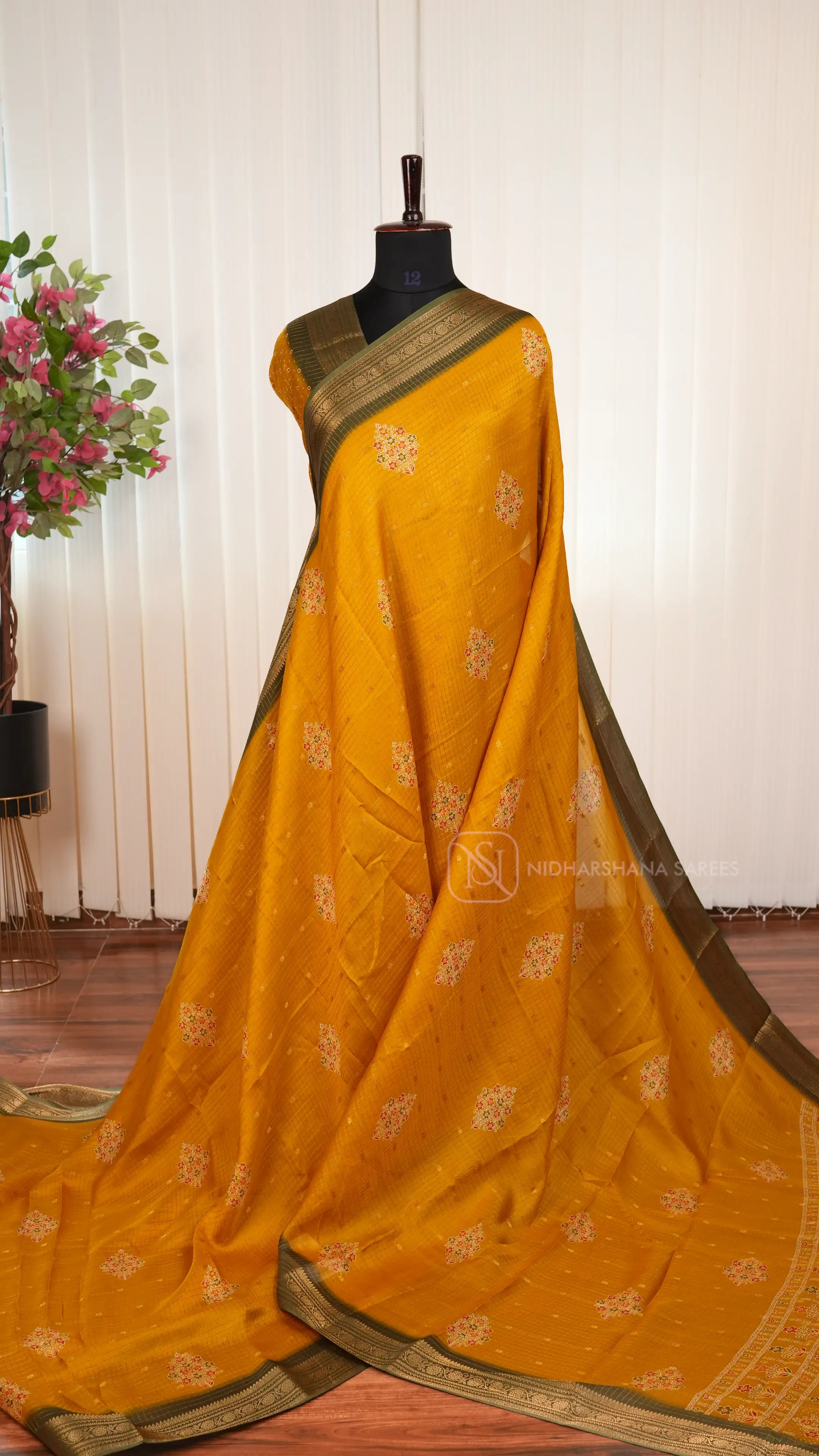 Muslin Georgette With Zari Checks And Floral Digital Print Butta