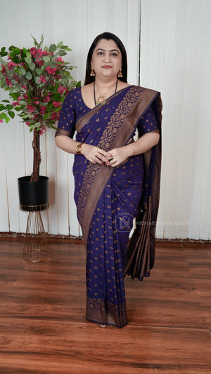 Semi Banarasi Georgette With Antic Zari Bird Weaving Butta And Zari Weaving Border