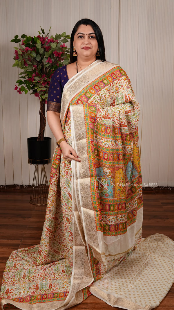Semi Georgette Saree With Foil Print Concept And Zari Border
