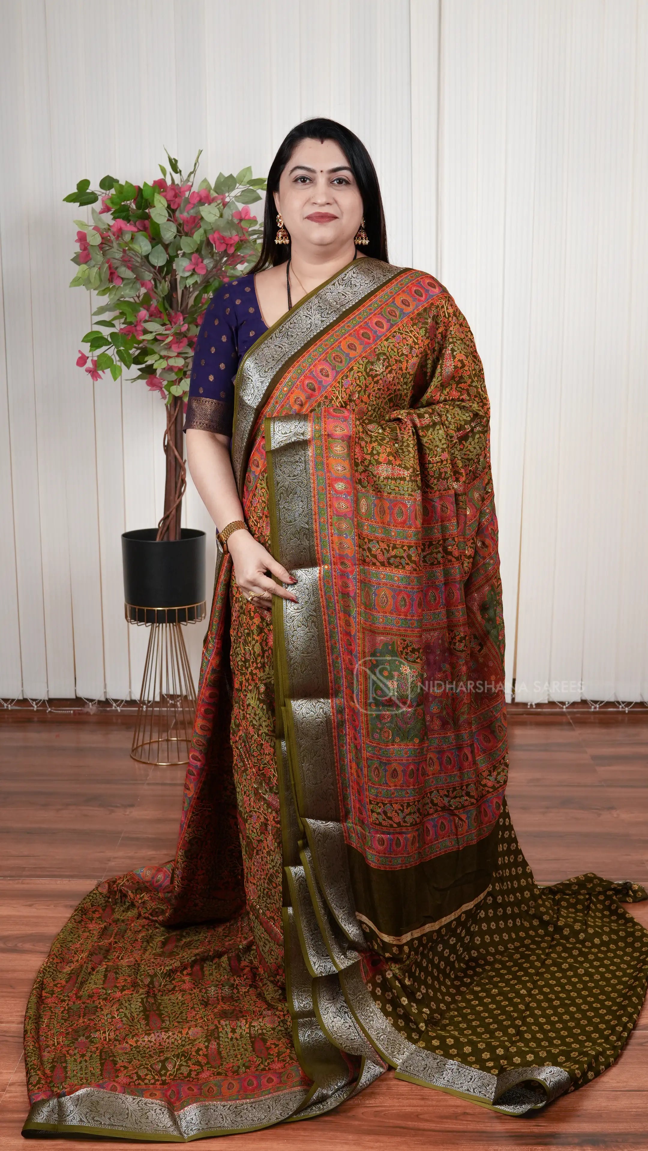 Semi Georgette Saree With Foil Print Concept And Zari Border
