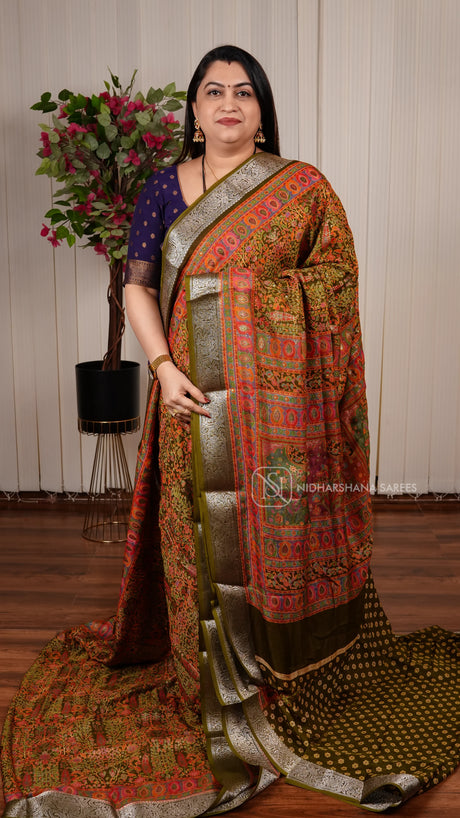 Semi Georgette Saree With Foil Print Concept And Zari Border