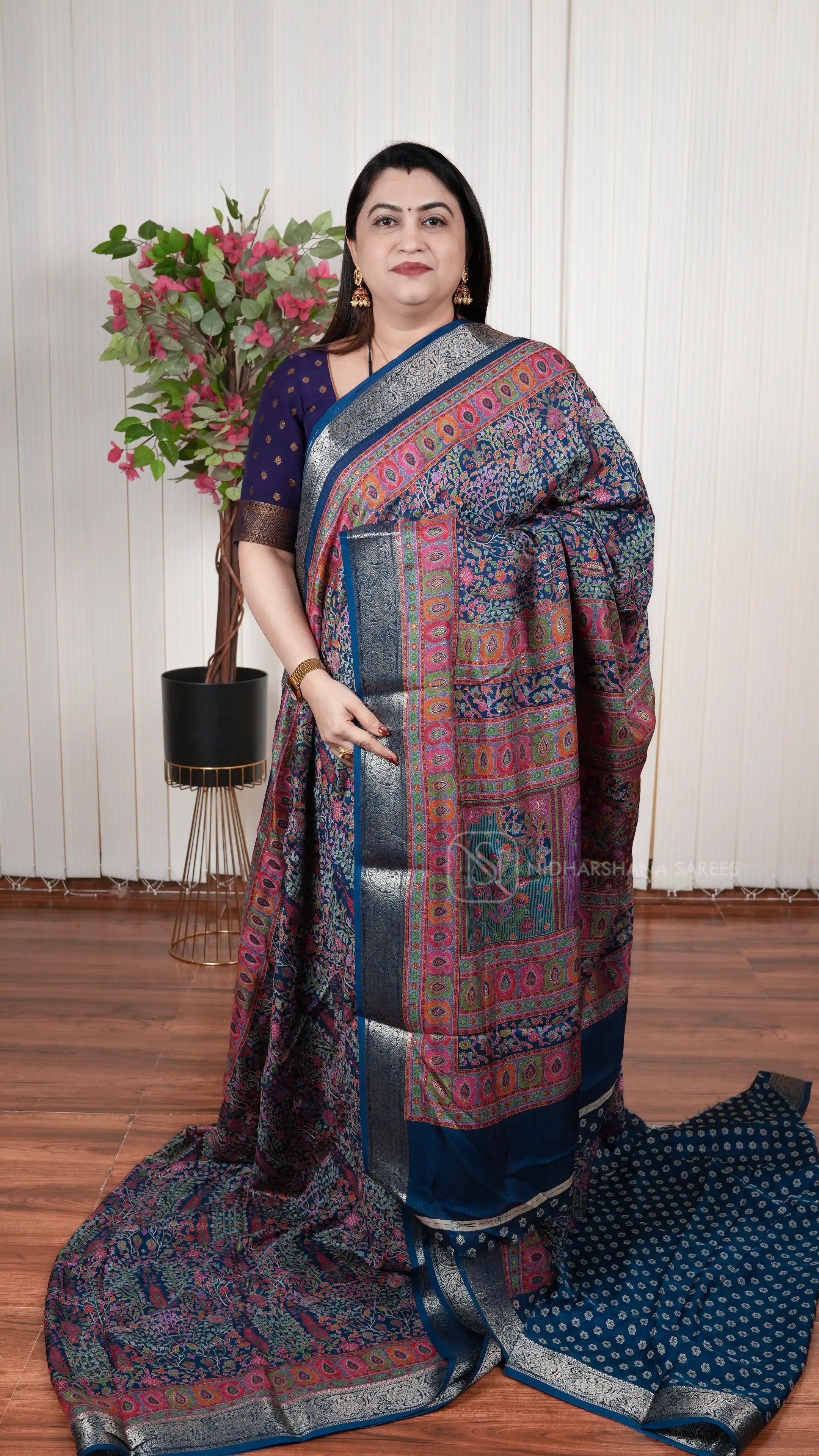 Semi Georgette Saree With Foil Print Concept And Zari Border