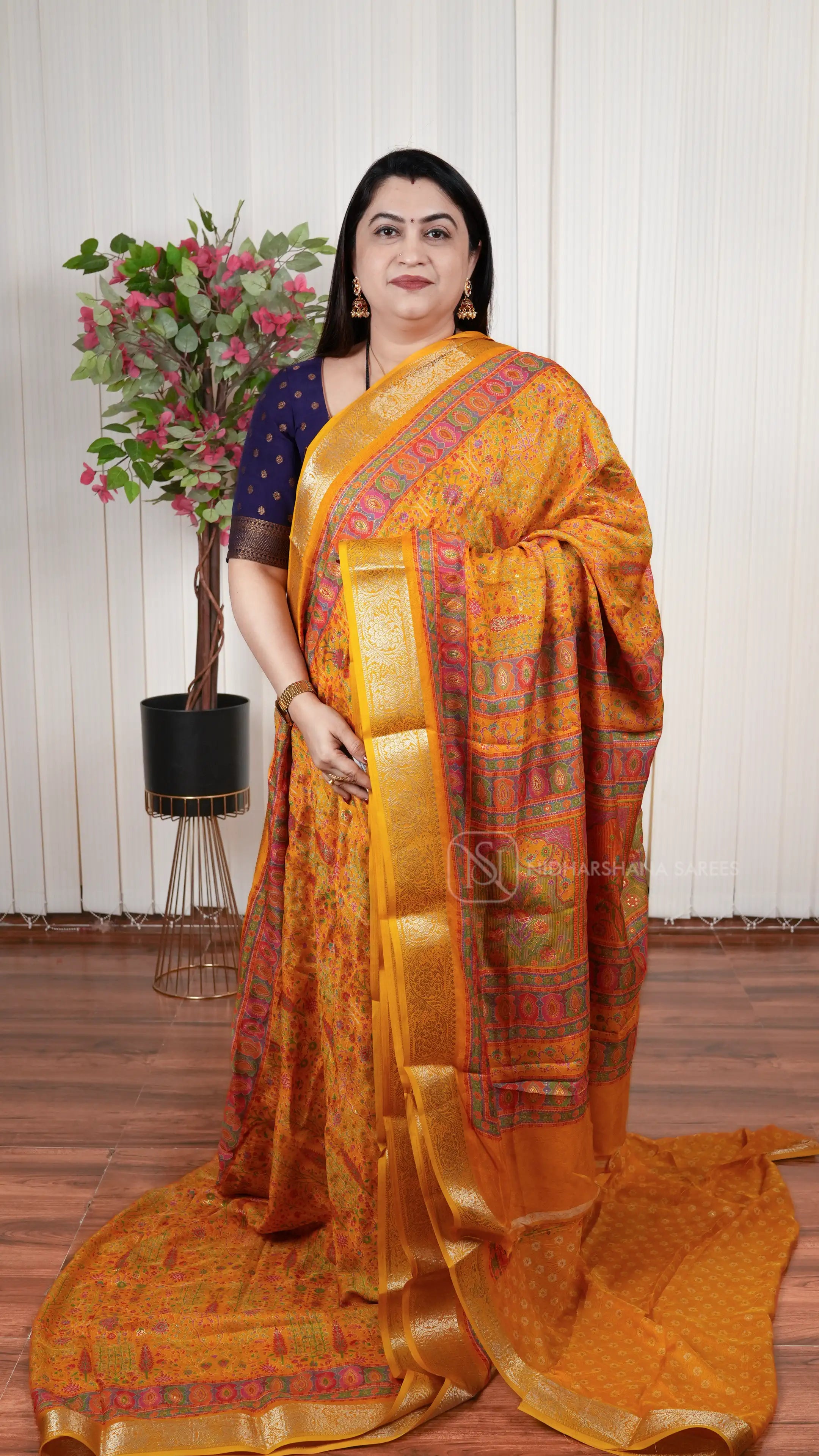 Semi Georgette Saree With Foil Print Concept And Zari Border
