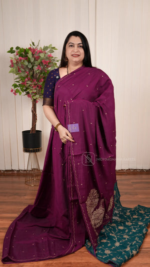 Viscose Silk Saree With Embroidery Butta And Peacock Concept Embroidery Pallu