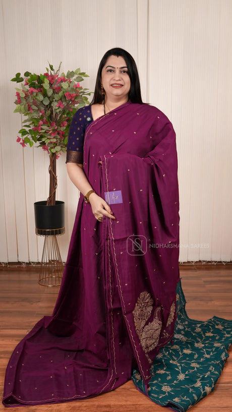 Viscose Silk Saree With Embroidery Butta And Peacock Concept Embroidery Pallu