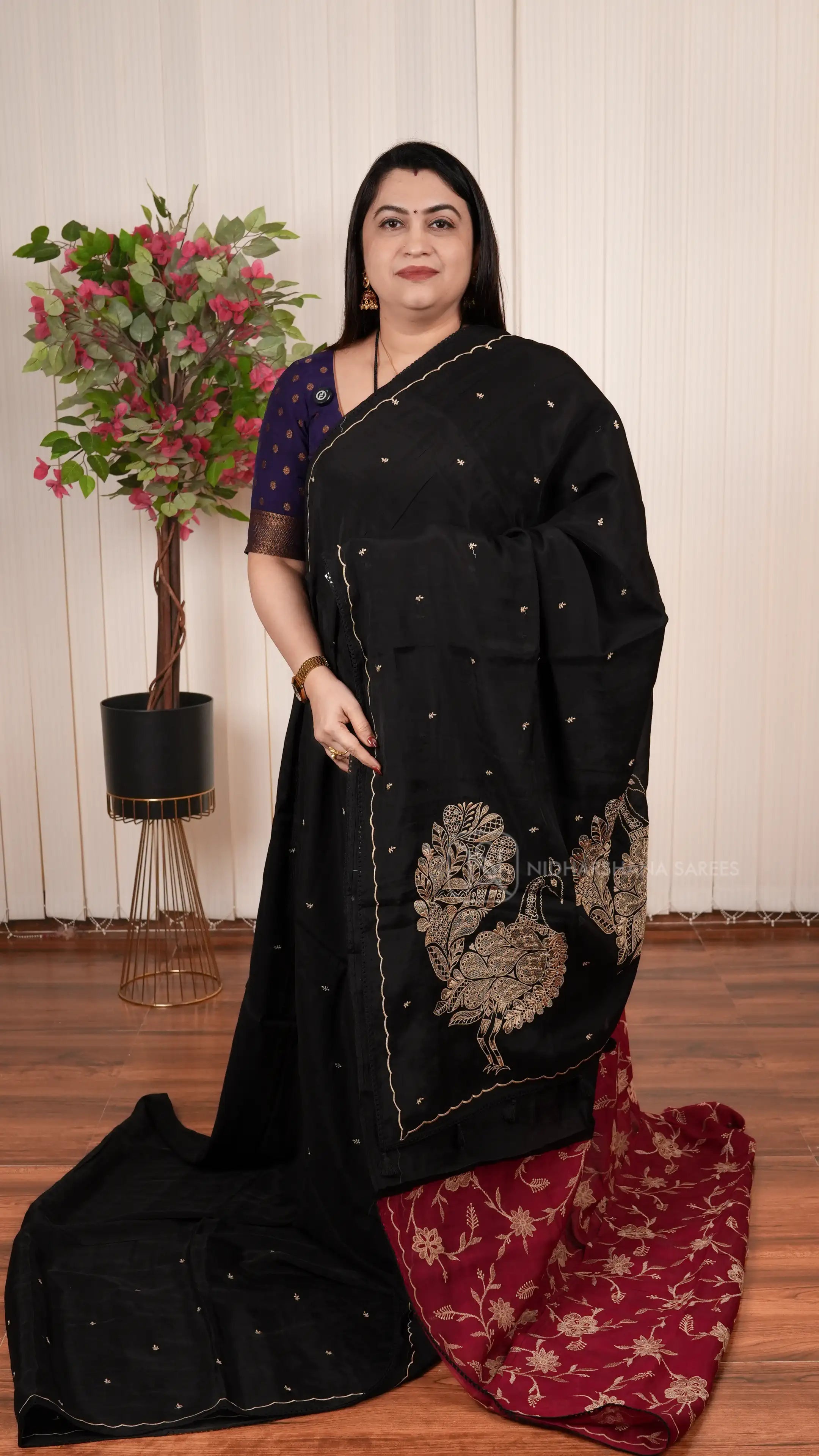 Viscose Silk Saree With Embroidery Butta And Peacock Concept Embroidery Pallu