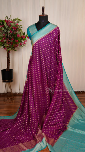 Semi Crepe Georgette Saree With Zari Butta And Mango Motif Zari Contrast Border