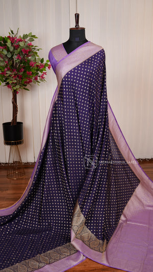 Semi Crepe Georgette Saree With Zari Butta And Mango Motif Zari Contrast Border