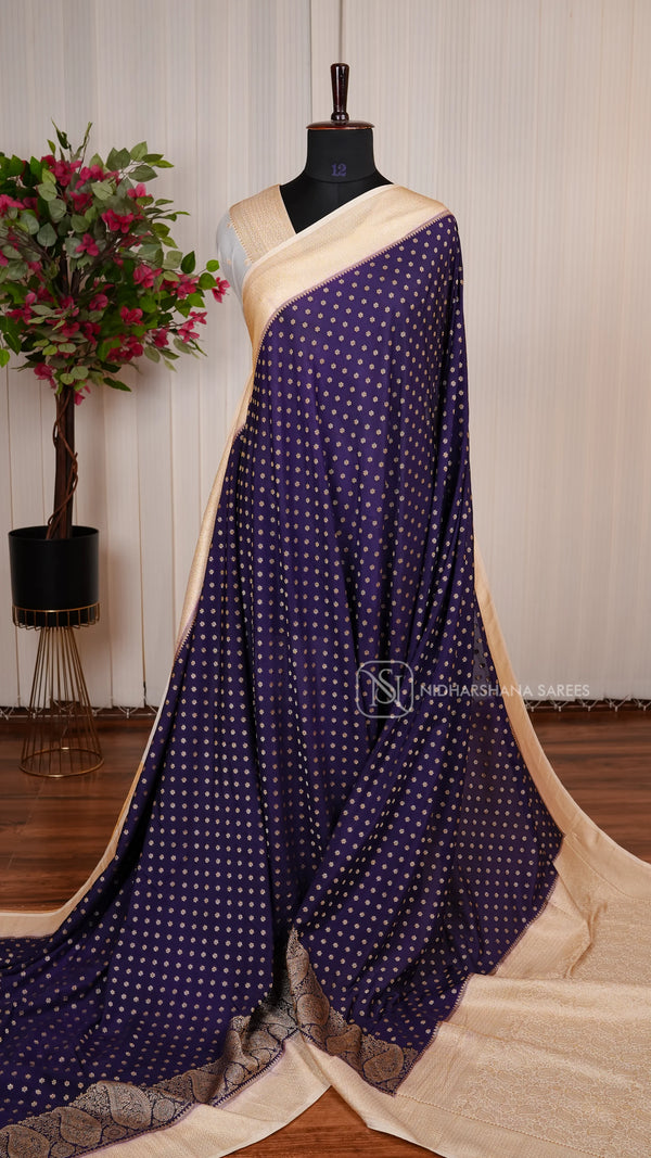 Crepe Georgette Saree With Zari Butta And Mango Motif Zari Contrast Border