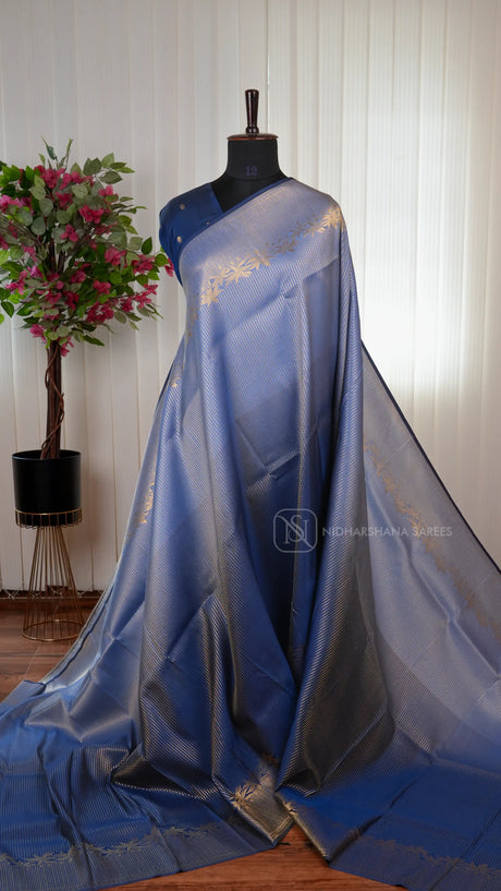 Semi Kanchipuram Soft Silk Saree With Floral Zari Border