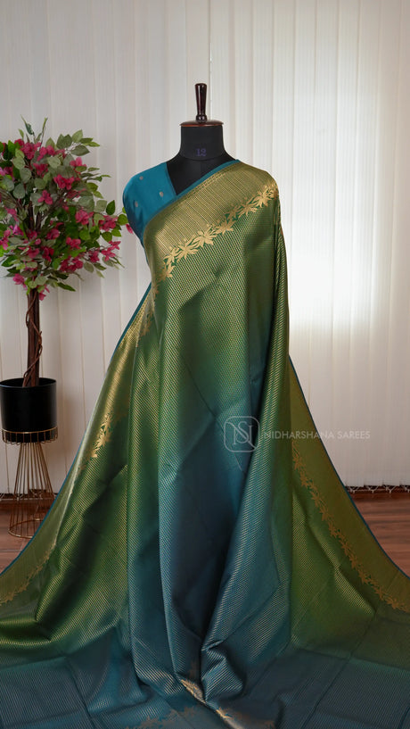 Semi Kanchipuram Soft Silk Saree With Floral Zari Border