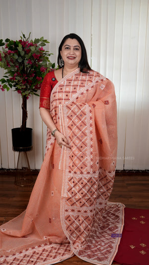 Kota Cotton Saree with Kutch Embroidery And Mirror Work
