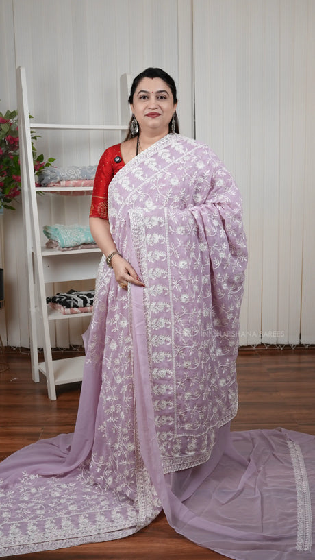 Georgette Party Wear Saree With Floral Embroidery Concept