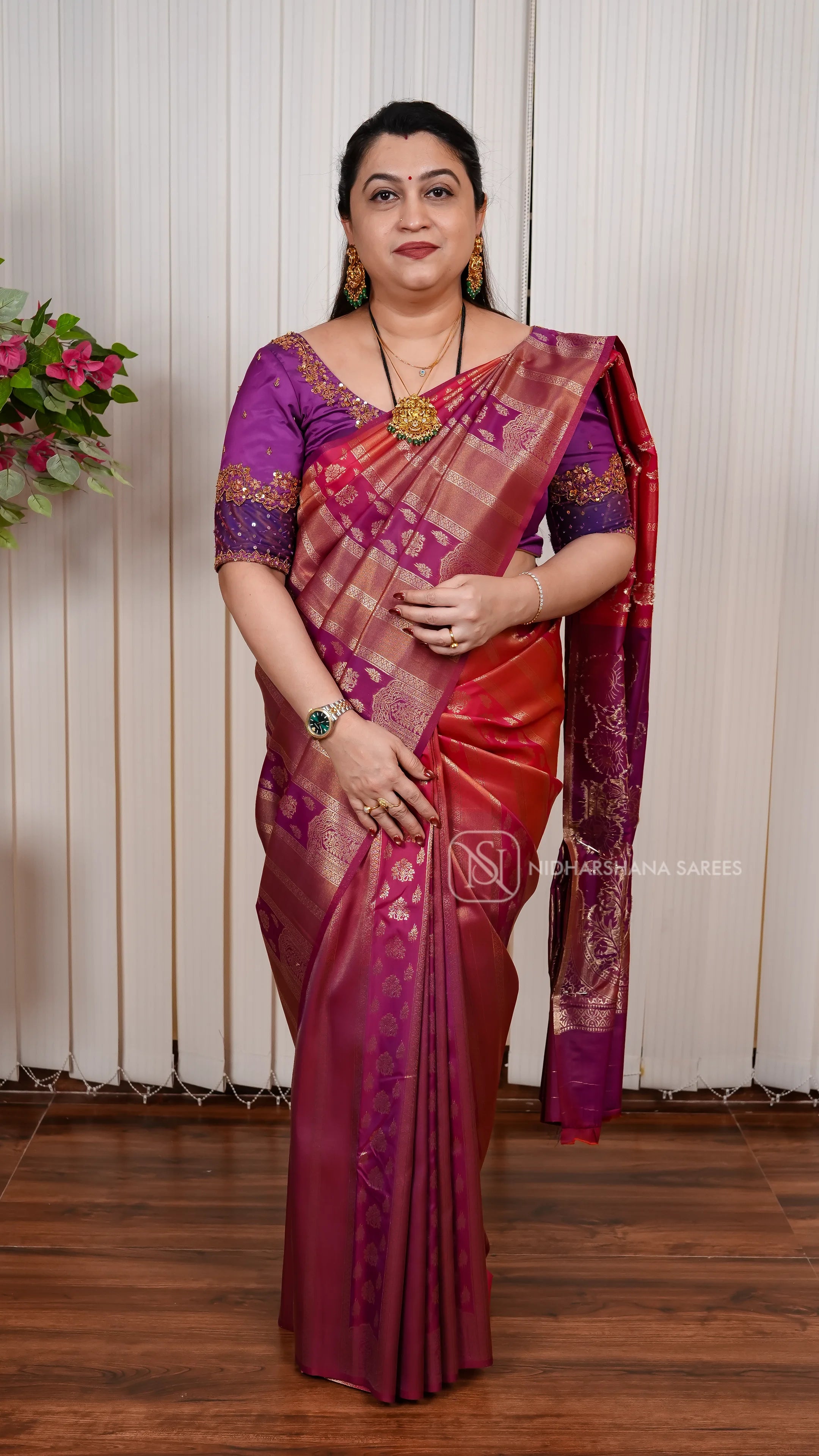 Semi Soft Silk Saree With Zari Butta And Dual Shade Concept
