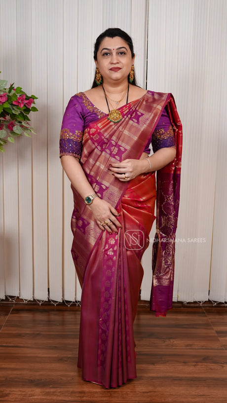Semi Soft Silk Saree With Zari Butta And Dual Shade Concept