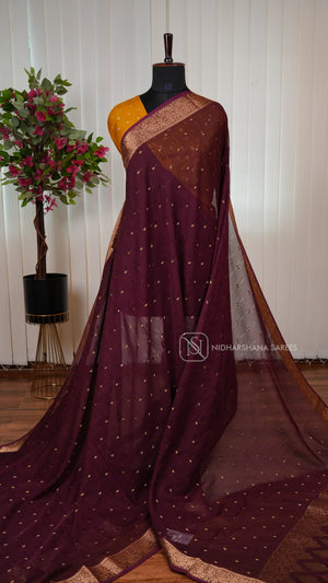 Tussar Georgette Saree With Zari Butta And Emboss Concept
