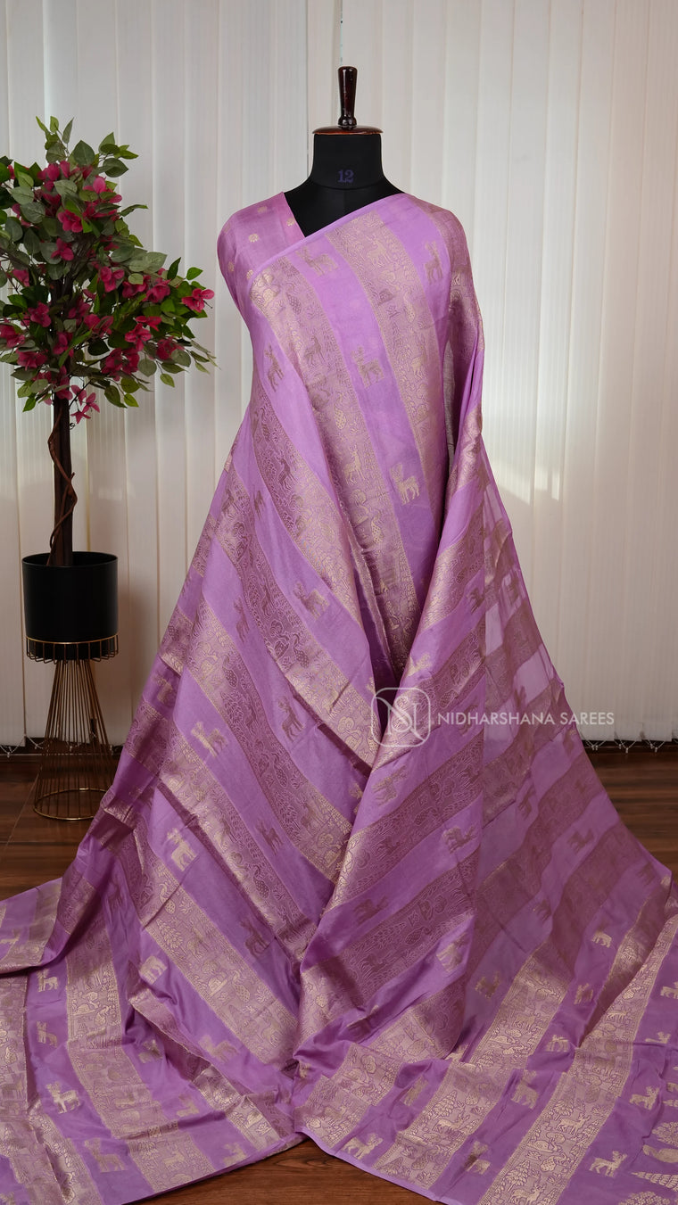 Mix Chiffon Saree With Vertical Zari Lines And Deer Butta Concept