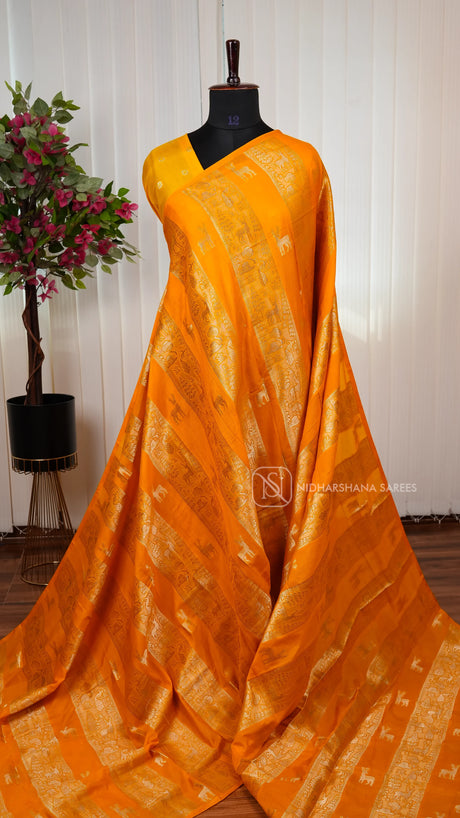 Mix Chiffon Saree With Vertical Zari Lines And Deer Butta Concept